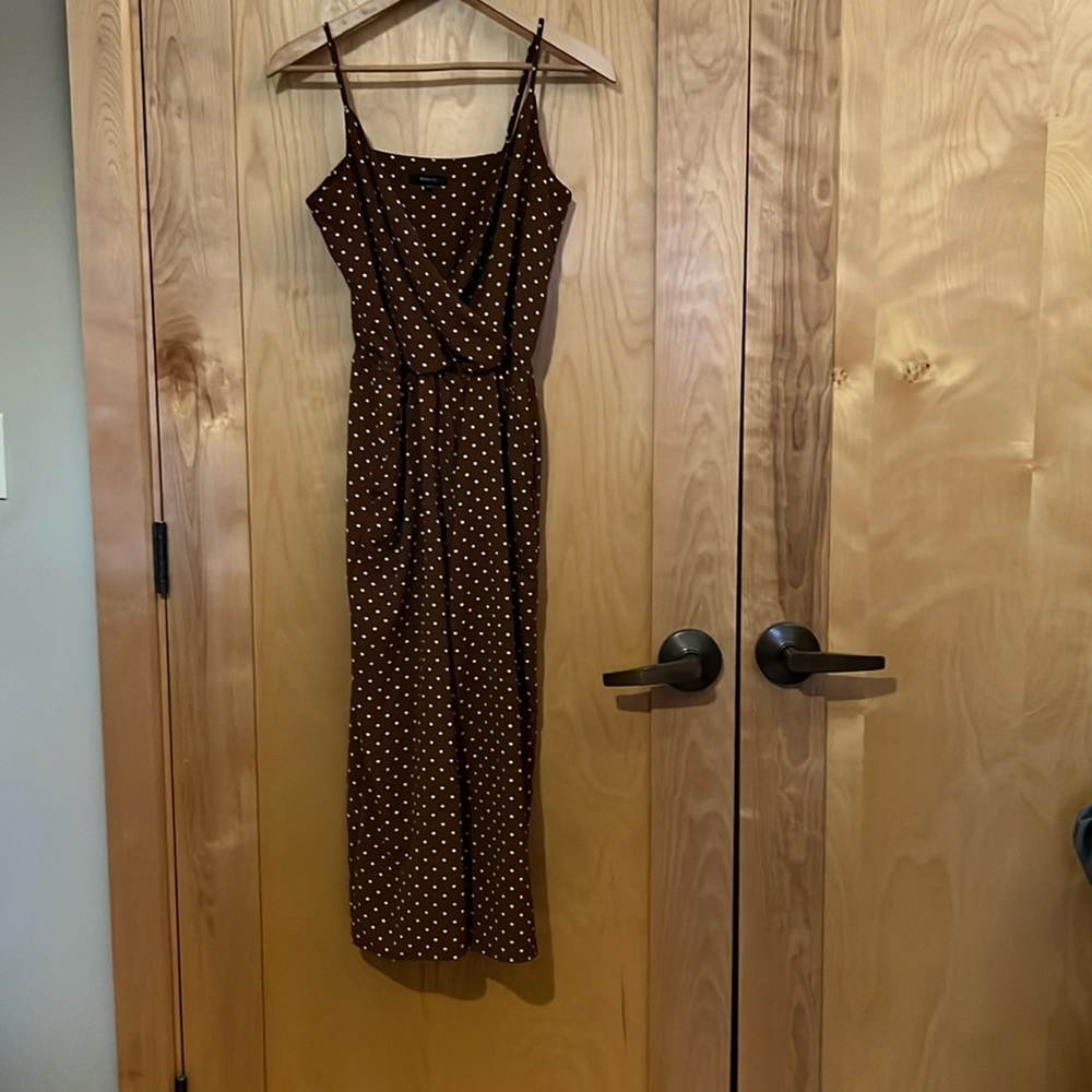 RW&Co Polka Dot Jumpsuit Brown Sz Extra Small
